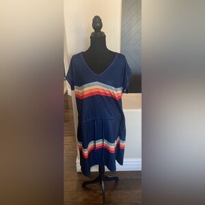Navy Dress with Striped Design